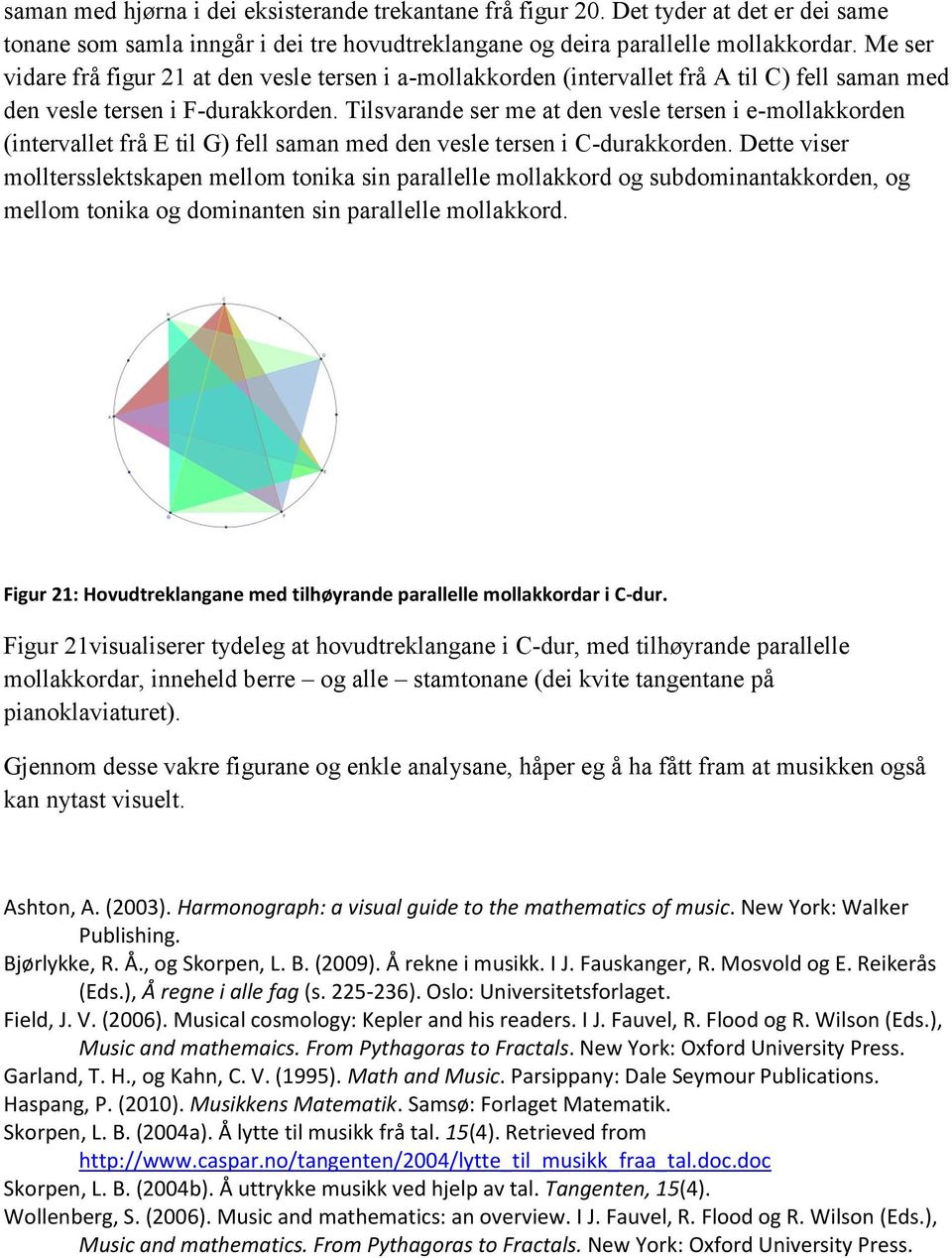 Tilsvarande ser me at den vesle tersen i e-mollakkorden (intervallet frå E til G) fell saman med den vesle tersen i C-durakkorden.