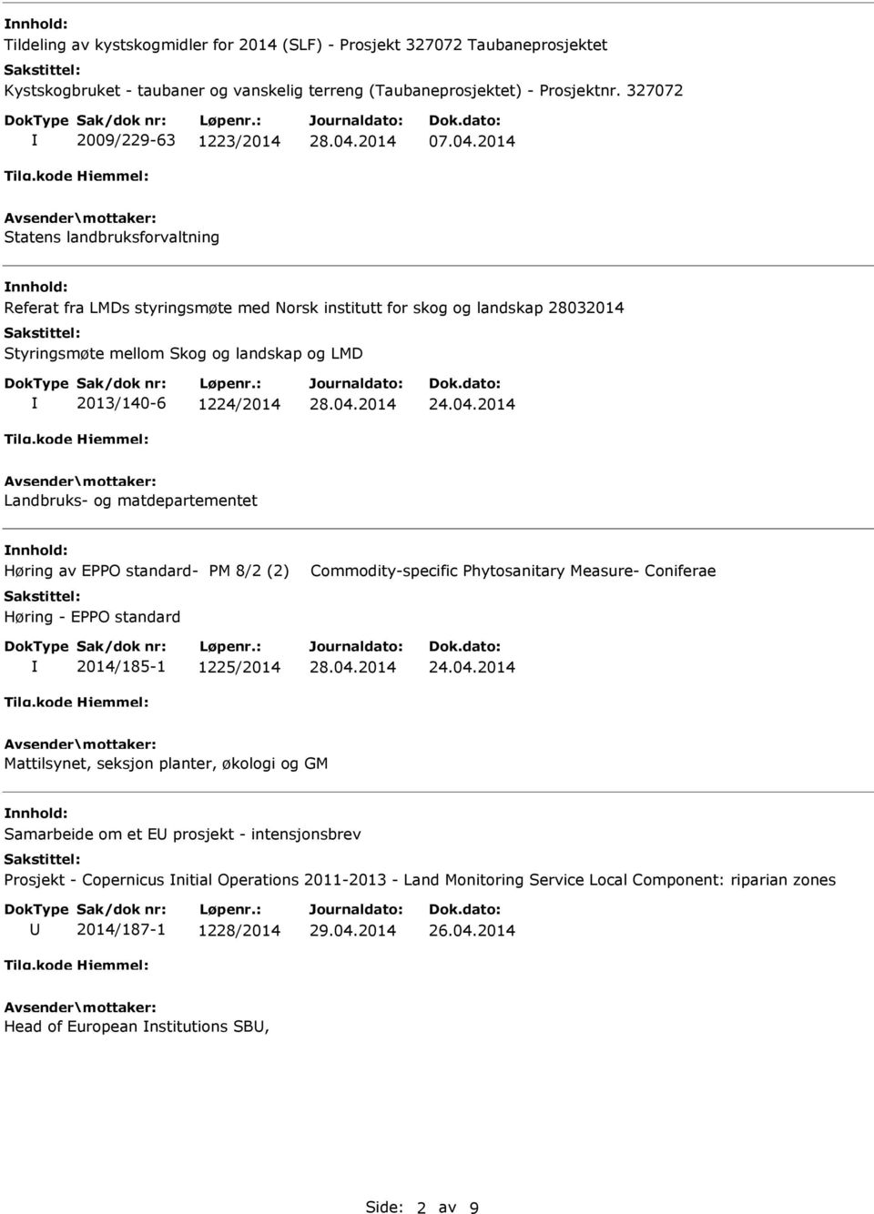 2014 Landbruks- og matdepartementet Høring av EPPO standard- PM 8/2 (2) Commodity-specific Phytosanitary Measure- Coniferae Høring - EPPO standard 2014/185-1 1225/2014 24.04.