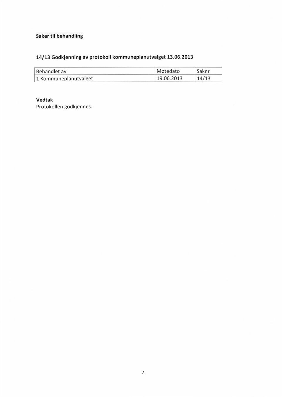 2013 Behandlet av Møtedato Saknr 1