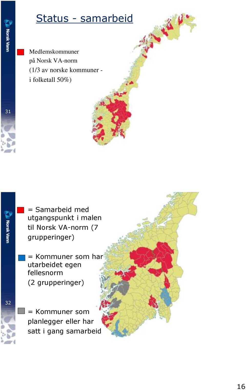 Norsk VA-norm (7 grupperinger) = Kommuner som har utarbeidet egen