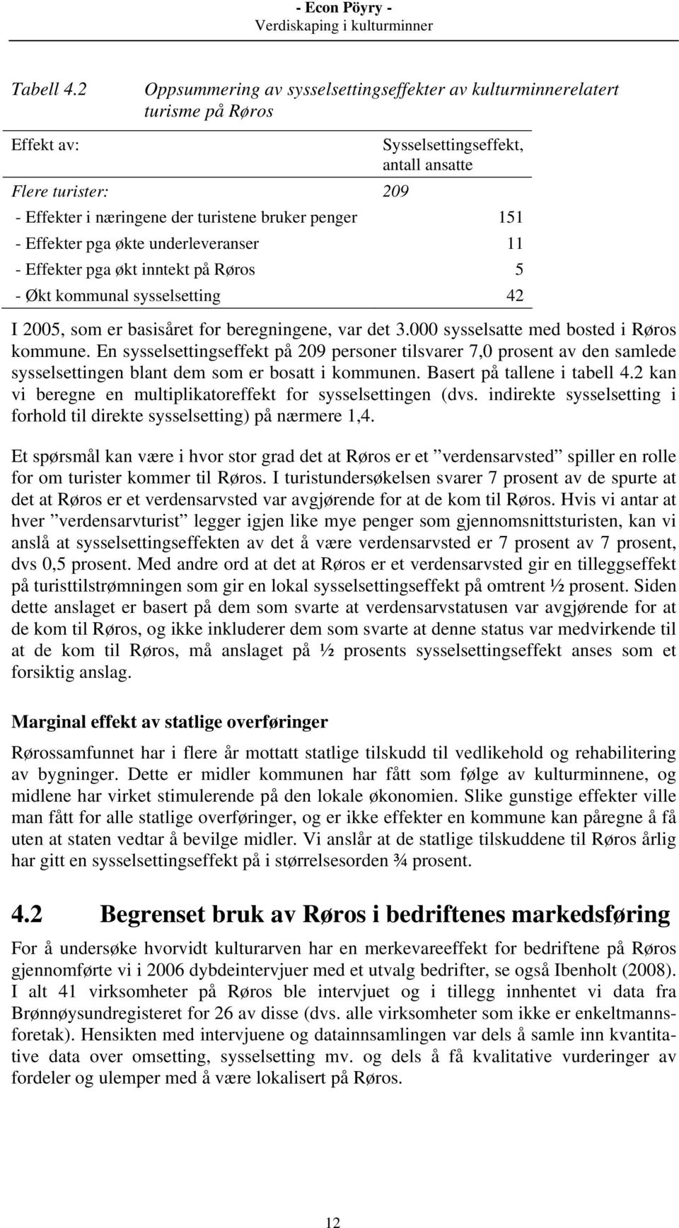 151 - Effekter pga økte underleveranser 11 - Effekter pga økt inntekt på Røros 5 - Økt kommunal sysselsetting 42 I 2005, som er basisåret for beregningene, var det 3.