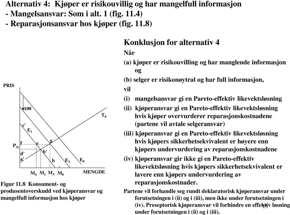 selger er risikonøytral og har full informasjon, vil (i) mangelsansvar gi en Pareto-effektiv likevektsløsning (ii) kjøperansvar gi en Pareto-effektiv likevektsløsning hvis kjøper overvurderer