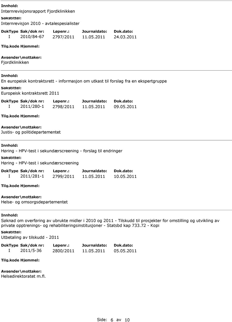 2011 Justis- og politidepartementet nnhold: Høring - HPV-test i sekundærscreening - forslag til endringer Høring - HPV-test i sekundærscreening 2011/281-1 2799/2011 Helse- og