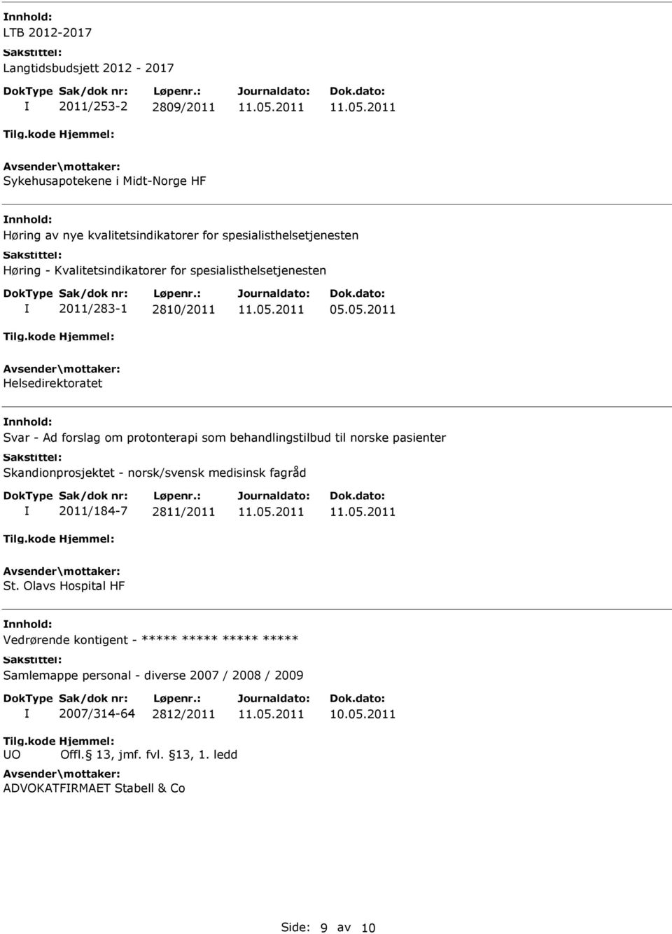 05.2011 Helsedirektoratet nnhold: Svar - Ad forslag om protonterapi som behandlingstilbud til norske pasienter Skandionprosjektet - norsk/svensk medisinsk fagråd