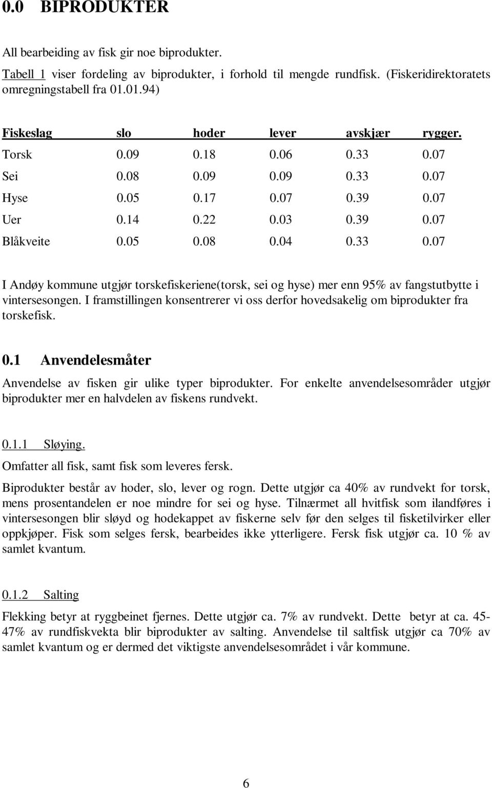 I framstillingen konsentrerer vi oss derfor hovedsakelig om biprodukter fra torskefisk. 0.1 Anvendelesmåter Anvendelse av fisken gir ulike typer biprodukter.