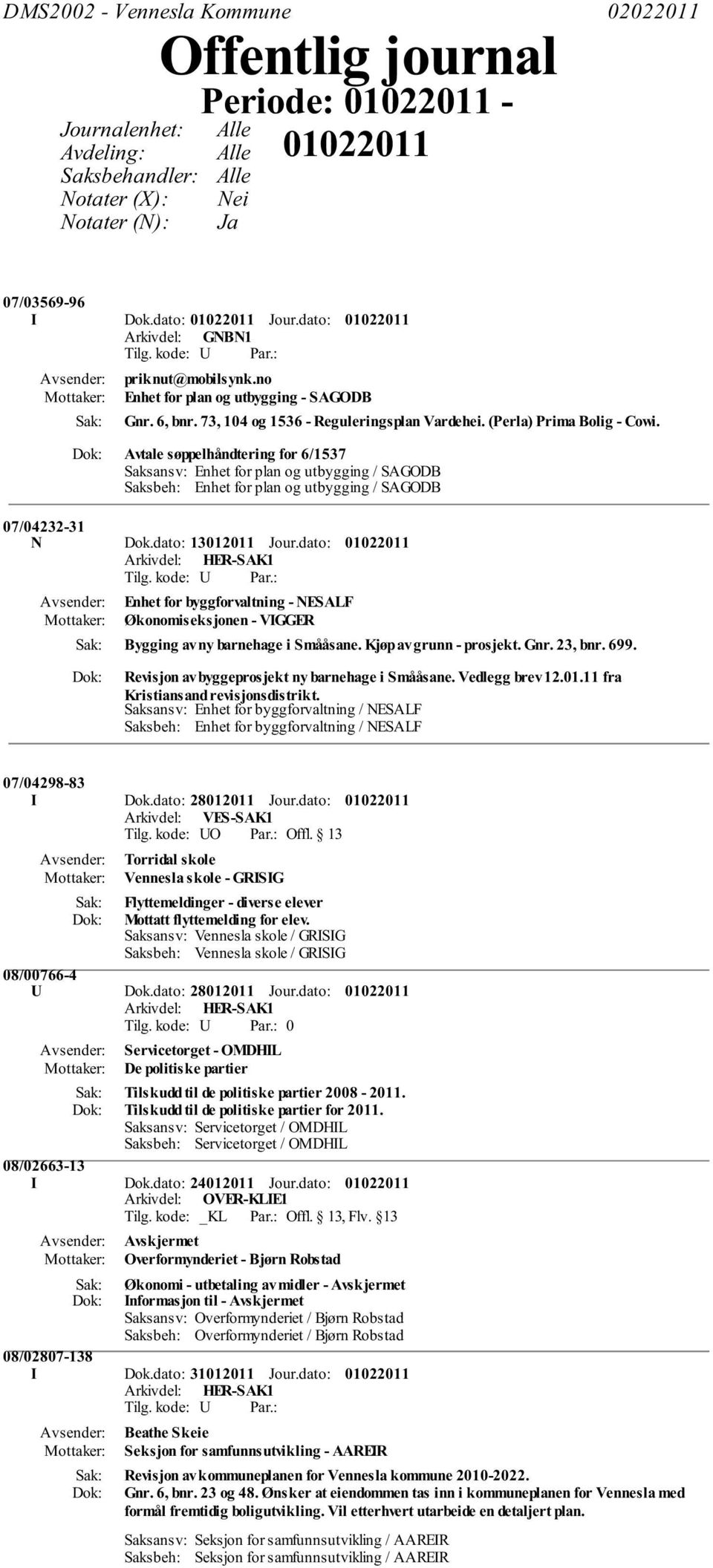 Avtale søppelhåndtering for 6/1537 Saksansv: Enhet for plan og utbygging / SAGODB Saksbeh: Enhet for plan og utbygging / SAGODB 07/04232-31 N Dok.dato: 13012011 Jour.