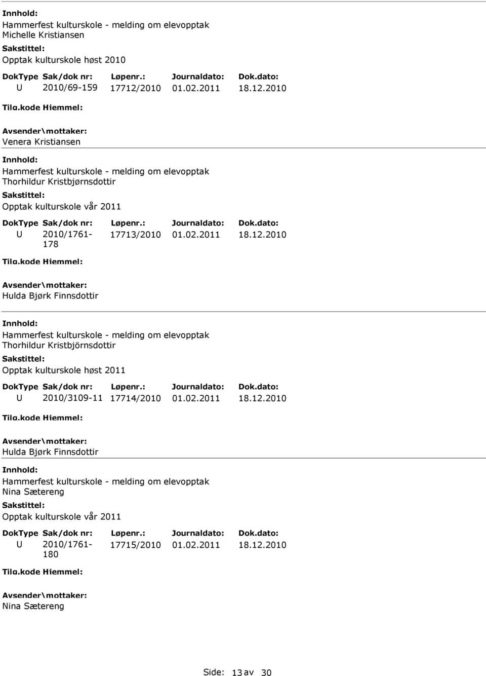 Thorhildur Kristbjörnsdottir Opptak kulturskole høst 2011 2010/3109-11