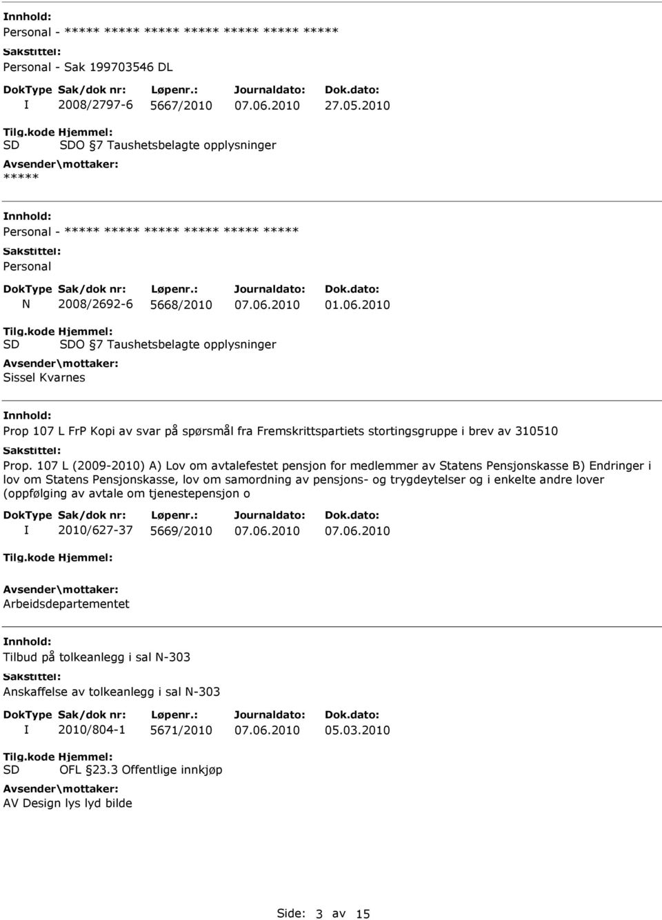 2010 O 7 Taushetsbelagte opplysninger Sissel Kvarnes Prop 107 L FrP Kopi av svar på spørsmål fra Fremskrittspartiets stortingsgruppe i brev av 310510 Prop.