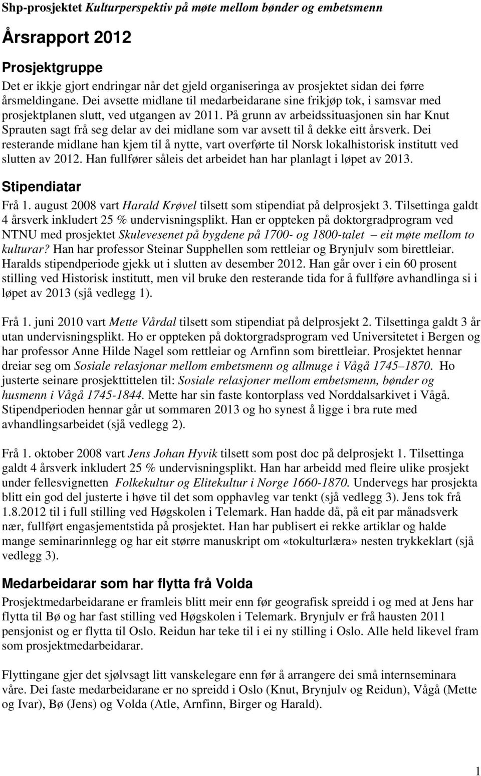 På grunn av arbeidssituasjonen sin har Knut Sprauten sagt frå seg delar av dei midlane som var avsett til å dekke eitt årsverk.