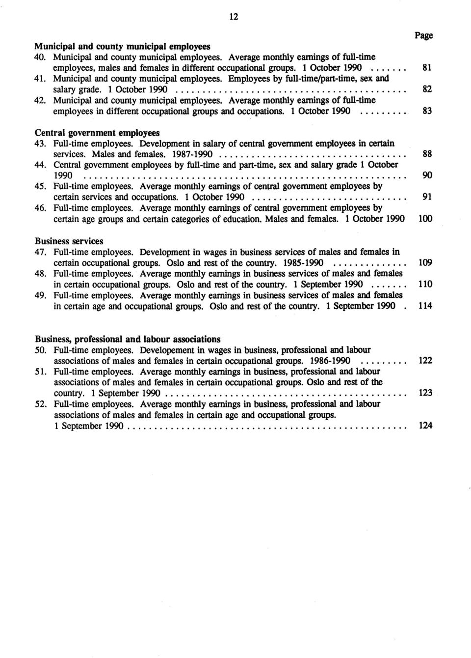 1 October 1990 83 Central government employees 43. Full-time employees. Development in salary of central government employees in certain services. Males and females. 1987-1990 88 44.