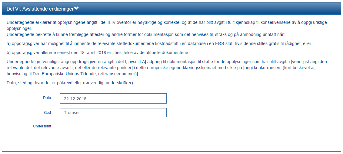 Del VI: Avsluttende erklæringer 4.