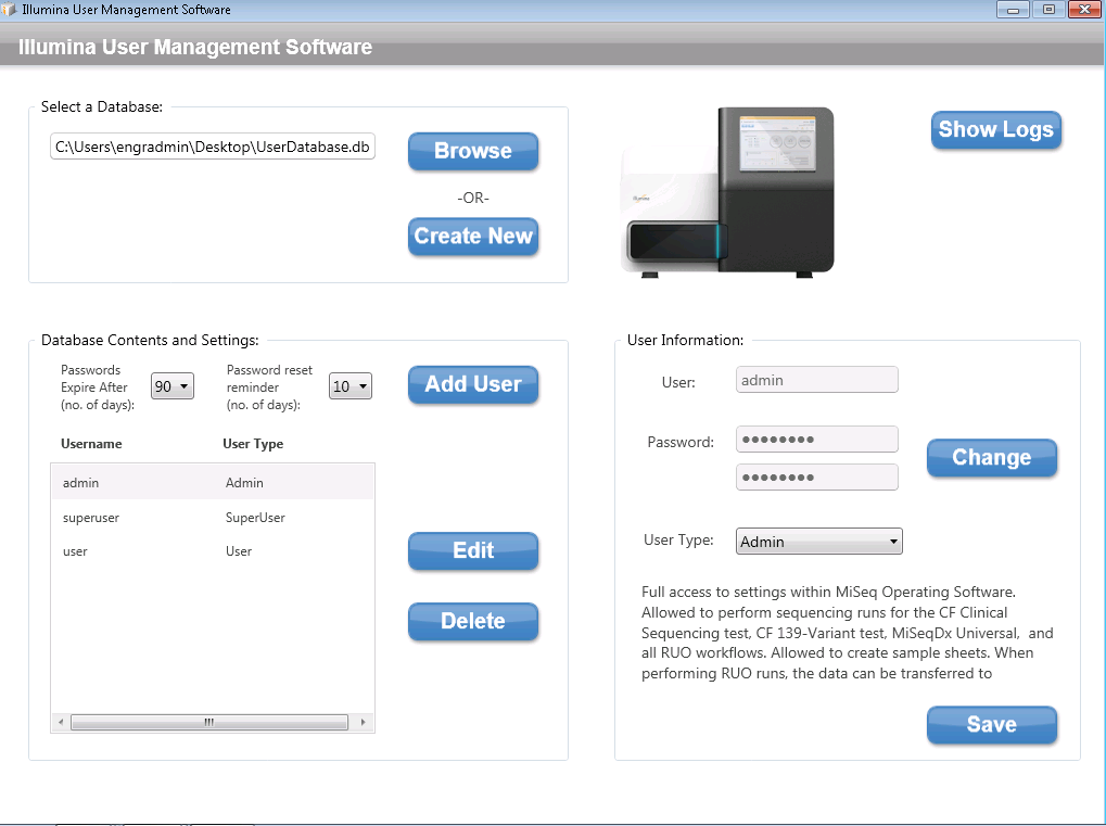 Figur 6 Legge til en ny bruker. Still inn brukerinformasjon Velg en bruker i delen Database Contents and Settings (Databaseinnhold og innstillinger), og velg deretter Edit (Rediger).