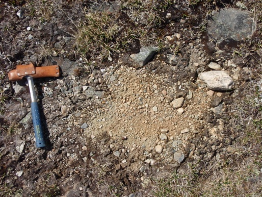 Figur 18. Aktiv frostsirkel/ begynnende frostpolygon i Grøndalen. Foto: Tore Borvik Figur 19. Trolig lite aktiv/relikt polygonmark fra sentrale deler av skytefeltet.