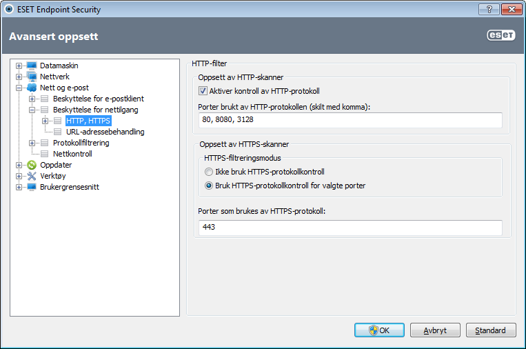 4.3.1.1.1 Aktiv modus for nettlesere ESET Endpoint Security har også undermenyen Aktiv modus, som definerer kontrollmodusen for nettlesere.