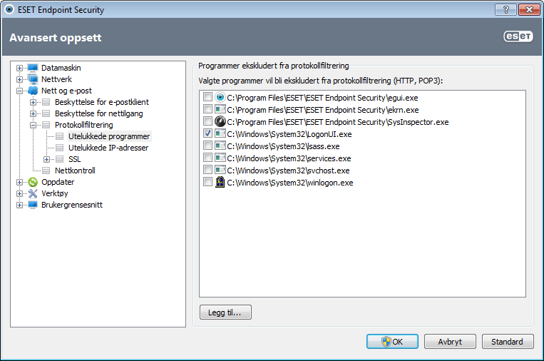 4.3.4.1 Nettlesere og e-postklienter MERKNAD: Fra og med Windows Vista Service Pack 1 og Windows 7 brukes den nye Windows Filtering Platform (WFP)arkitekturen til å kontrollere nettverkskommunikasjon.