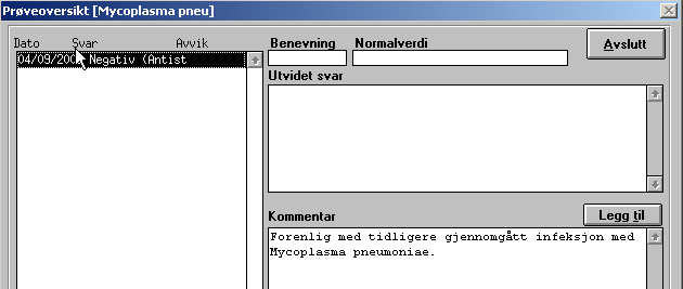 Visning av prøver på laboratorieark Ved å gå inn på Labarket til pasienten får man frem prøvesvarene (figur 12).