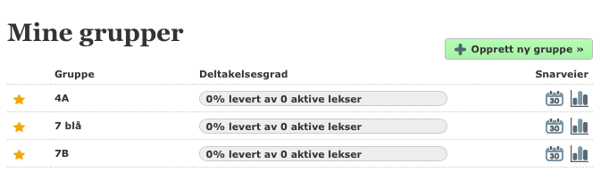 indsæt billed Snarveier: I snarveisområdet under overskriften «Innhold» kan du komme direkte inn på planlegging av undervisningsopplegg og oppgavesett.