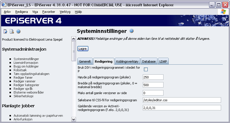 Systemadministrasjon 15 Håndtering av abonnementsutsendelse I EPiServer finnes det en abonnementsfunksjon som gir mulighet for besøkende på nettstedet å få tilsendt informasjon om nye og oppdaterte