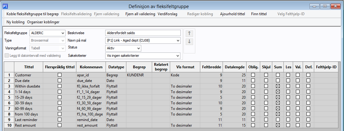 Opprett flexifelt med type