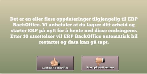 Som hovedregel skal du alltid oppdatere bakromsprogrammet før du oppdaterer kassaprogrammet. Dette for å unngå at det oppstår problemer med synkronisering av databasen.