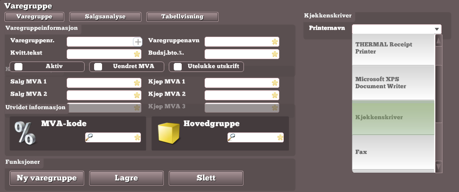 4.8 Hvordan få utskrift til kjøkkenskriver av visse varer/varegrupper Utskrift på kjøkkenskriver vedvaresalg kan defineres varegruppenivå og varenivå.