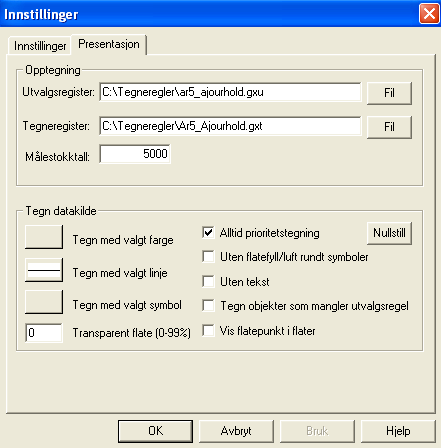 3.3.2. TEGN AR5 Skog og landskap har laget tegneregler tilpasset ajourhold av AR5. Utvalgsregisteret AR5_Ajourhold.gxu og Tegneregelregisteret Ajourhold.