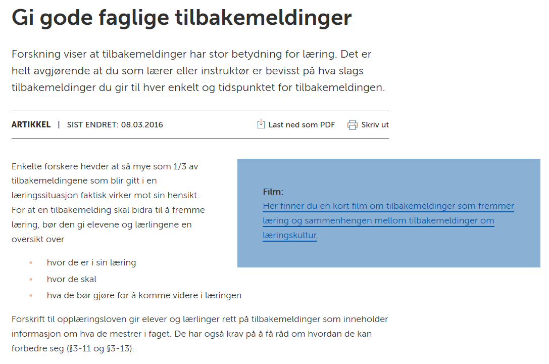 2)Tilbakemelding og kvalitet på arbeidet