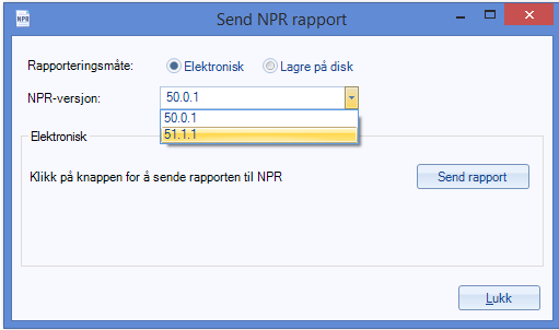 Merk! Frem til vi får en bekreftelse fra NPR på at meldingsversjonen er godkjent må du fortsette å benytte format 50.0.1. NPR godtar begge formatene i 2015.