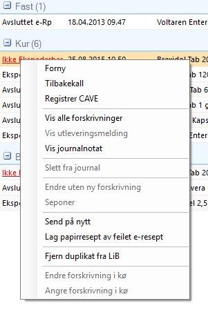 Start sendingen på nytt ved å høyreklikke på resepten og velg «Send på nytt». Hvis resepten feiler igjen (f.eks.