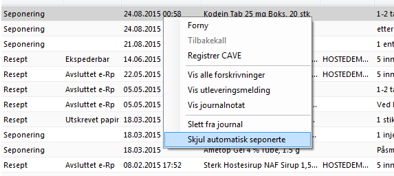 opprinnelig planlagt vil dette nå fremkomme korrekt i ettertid i legemiddelhistorikken. Før seponeringen skjer vil du altså ikke finne den i historikken, men du vil da finne den i LiB.