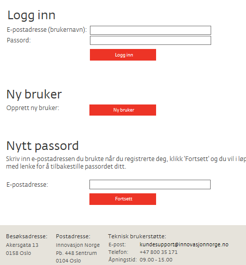 Vanlig logg inn opplegg: Her kan du gå inn på det du er mest interessert i og starte på en søknad. Disse sidene er i endring. Søknaden kan fylles ut gradvis.