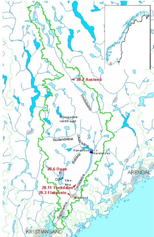 Overvåking av utslipp til Tovdalselva 8 2 TOVDALSELVA 2.1 Økologisk tilstand Tovdalselva er del av Tovdalsvassdraget, der Birkeland ligger i nedre del av vassdraget, se Figur 1.