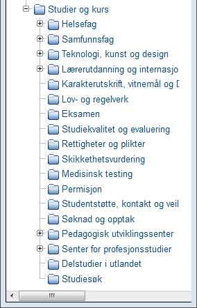 Publisering under Studier og kurs Strukturen under Studier og kurs er lagt opp slik at studier/kurs og den fakultetsvise informasjonen under studier og kurs ligger i mappen for hvert enkelt