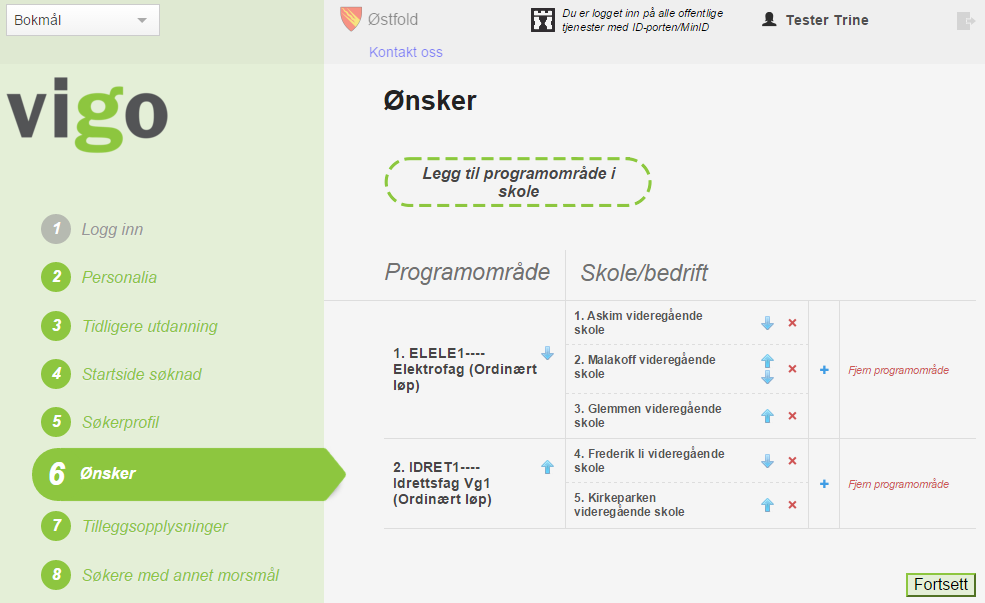 Oversikt over registrerte ønsker