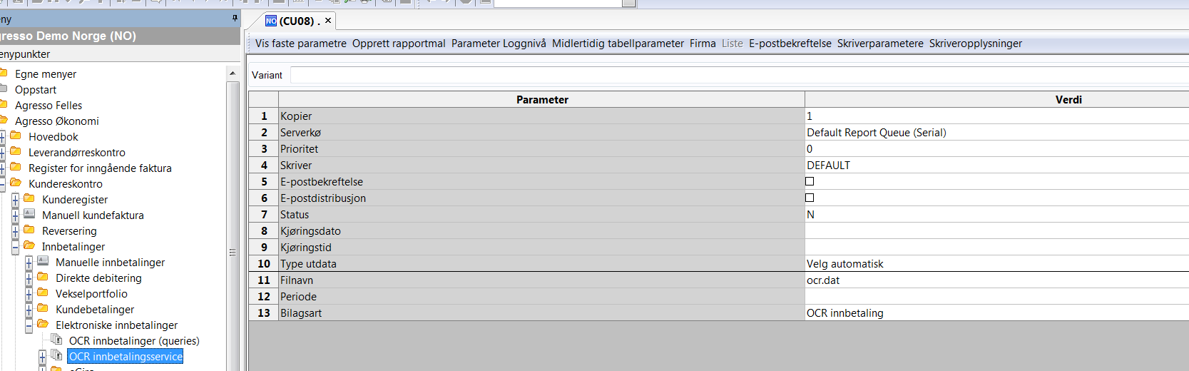 Kundereskontro CU08-OCR innbetalingsservice Blank i periode