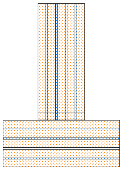 Tilfelle 2 med lim: 1. Figur 44 viser den sammensatte konstruksjonen med lim mellom sjiktene og en luftlagstykkelse på 1 mm mellom gulv og vegg.