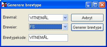 Automatisk oppretting av brevtype og avsnitt 28 11.7.2 Automatisk oppretting av brevtype og avsnitt Åpne bildet Brevtype og trykk på knappen Generer brevtype.