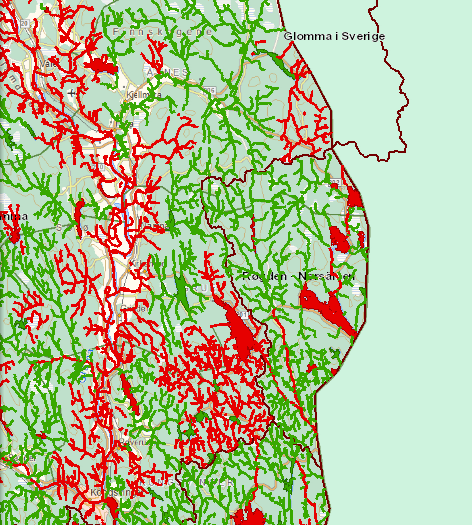 a) b) Figur 4. Vannforekomster i risiko i delområde Femund og Trysilvassdraget (Klarälv).