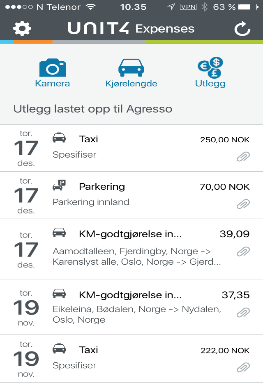 Unit4 Utlegg - Mobil løsning registrering av utlegg Funksjonalitet i Unit4 utlegg