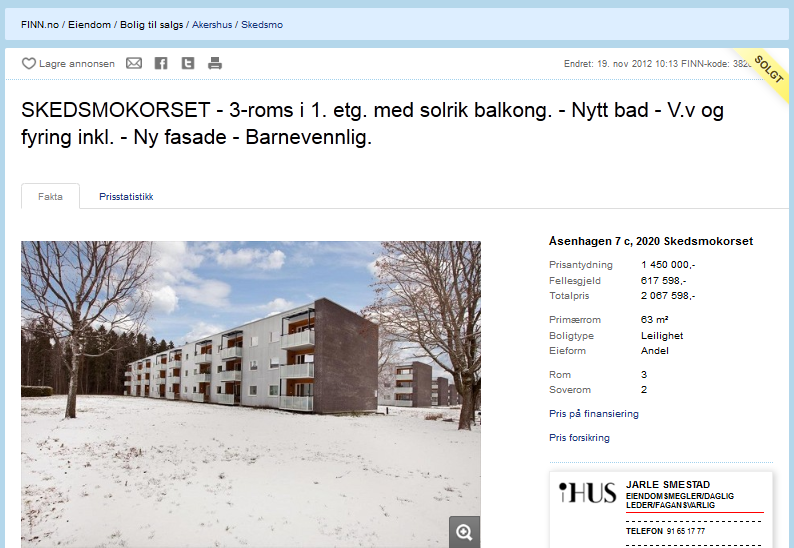 Figur 8.3 Faksimile fra salgsannonse på finn.