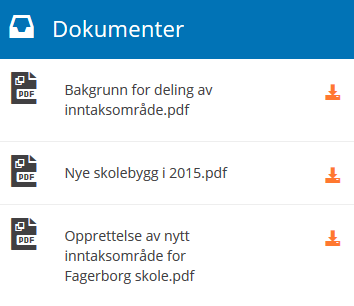 Versjonsnr. 2.2 Side 42 8.8 Dokumentliste - Hvit boks, med blått tittelfelt. Valgfri tittel. - Dynamisk størrelse. - Passer best i høyre innholdsområde, evt. med halv størrelse i stort innholdsområde.