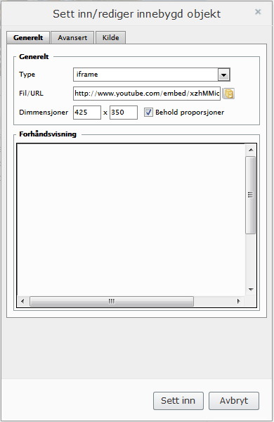 Versjonsnr. 2.2 Side 65 10. Film Du kan legge til (embedde) en video fra YouTube eller andre strømmetjenester på nettsiden. 10.1 Legg til film på nettsiden Filmen kan plasseres direkte i en artikkel eller nyhet, eller i en faktaboks med blått tittelfelt.