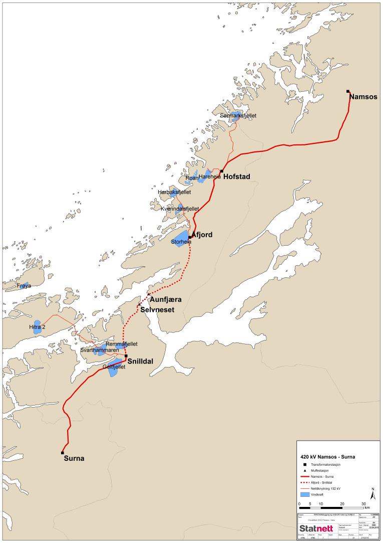 Vind fra juni 2016, Statnetts prosjektportefølge, Grete Vesterberg Namsos Hofstad Åfjord 119 km 420 kv kraftledning 750 MW vindkraft Oppstart mai 2016 Planlagt ferdigstillelse ila 2019 Snilldal -