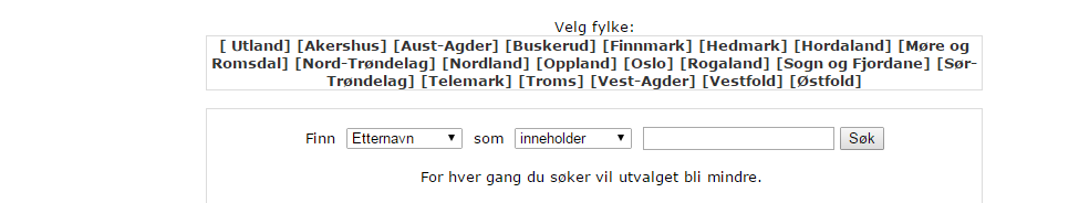 Går du inn på denne linken får du opp denne siden: 1 Vi kan deretter gjøre et generelt søk i hele databasen.