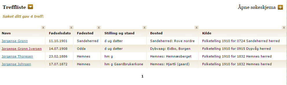 2 Om vi velger oss 1910-tellingen får vi opp denne siden: Her kan vi fylle inn de opplysningene vi måtte ha om personen, krysse av hvor vedkommende bodde og fylle inn adressen.