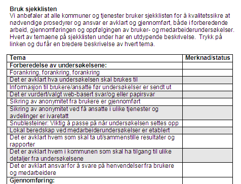 God prosess - SJEKKLISTE Sjekklisten på side 4 anbefales Forberedelser