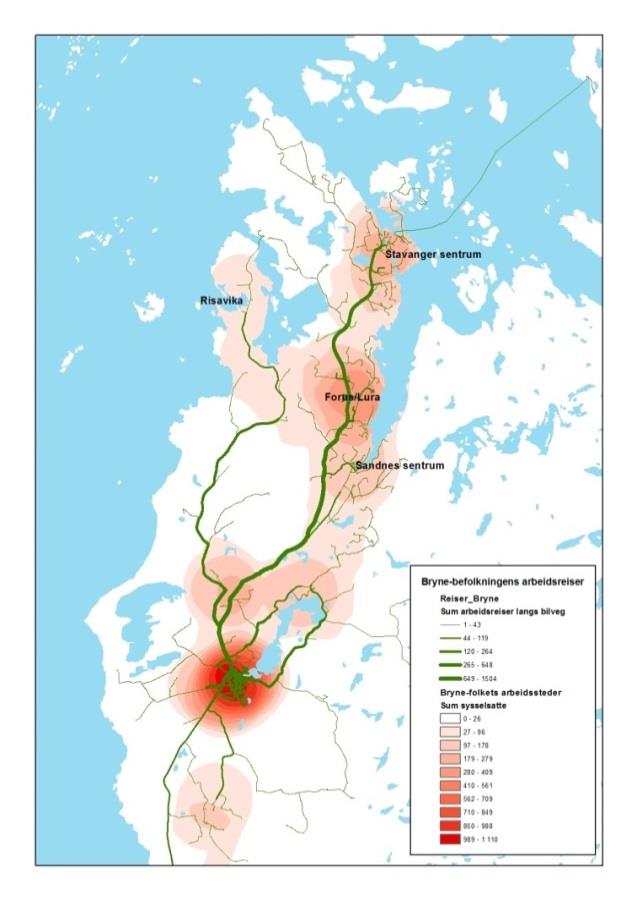 Figur 3: Sysselsetting og pendling Stavangerregionen.