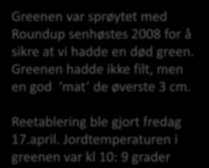 Greenen hadde ikke filt, men en god mat de øverste 3 cm.