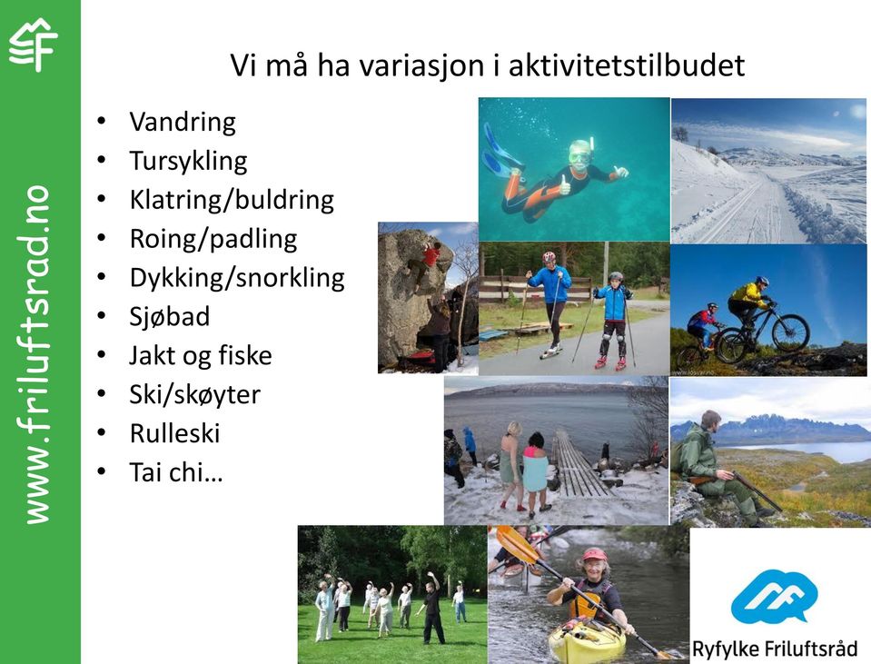 Roing/padling Dykking/snorkling Sjøbad Jakt
