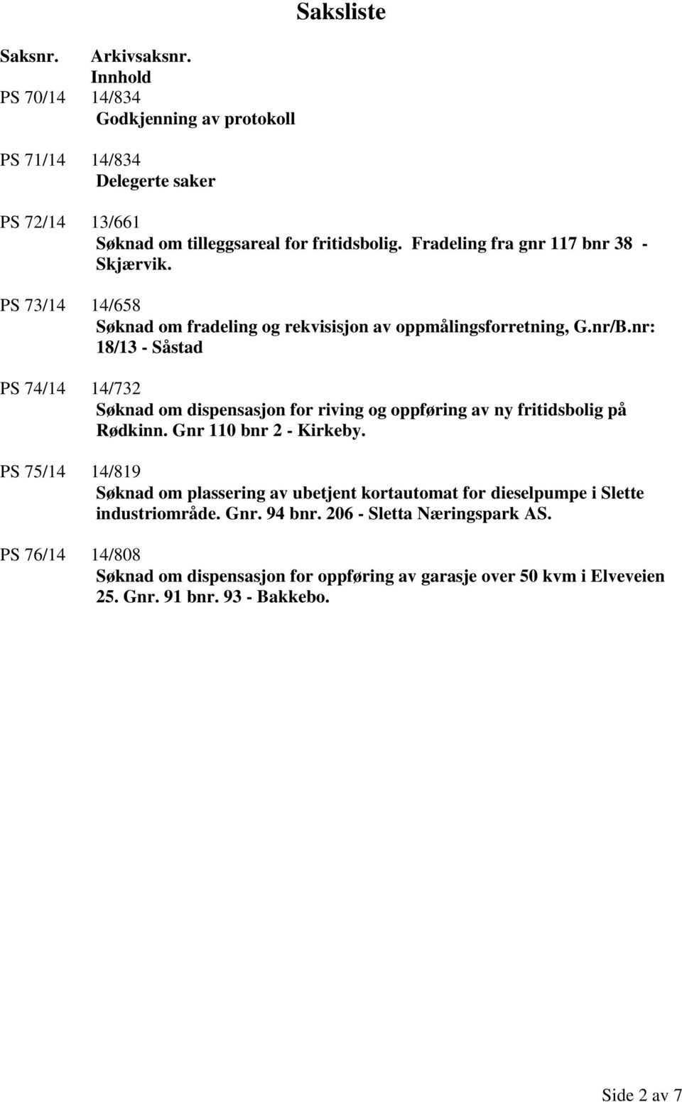 nr: 18/13 - Såstad PS 74/14 14/732 Søknad om dispensasjon for riving og oppføring av ny fritidsbolig på Rødkinn. Gnr 110 bnr 2 - Kirkeby.